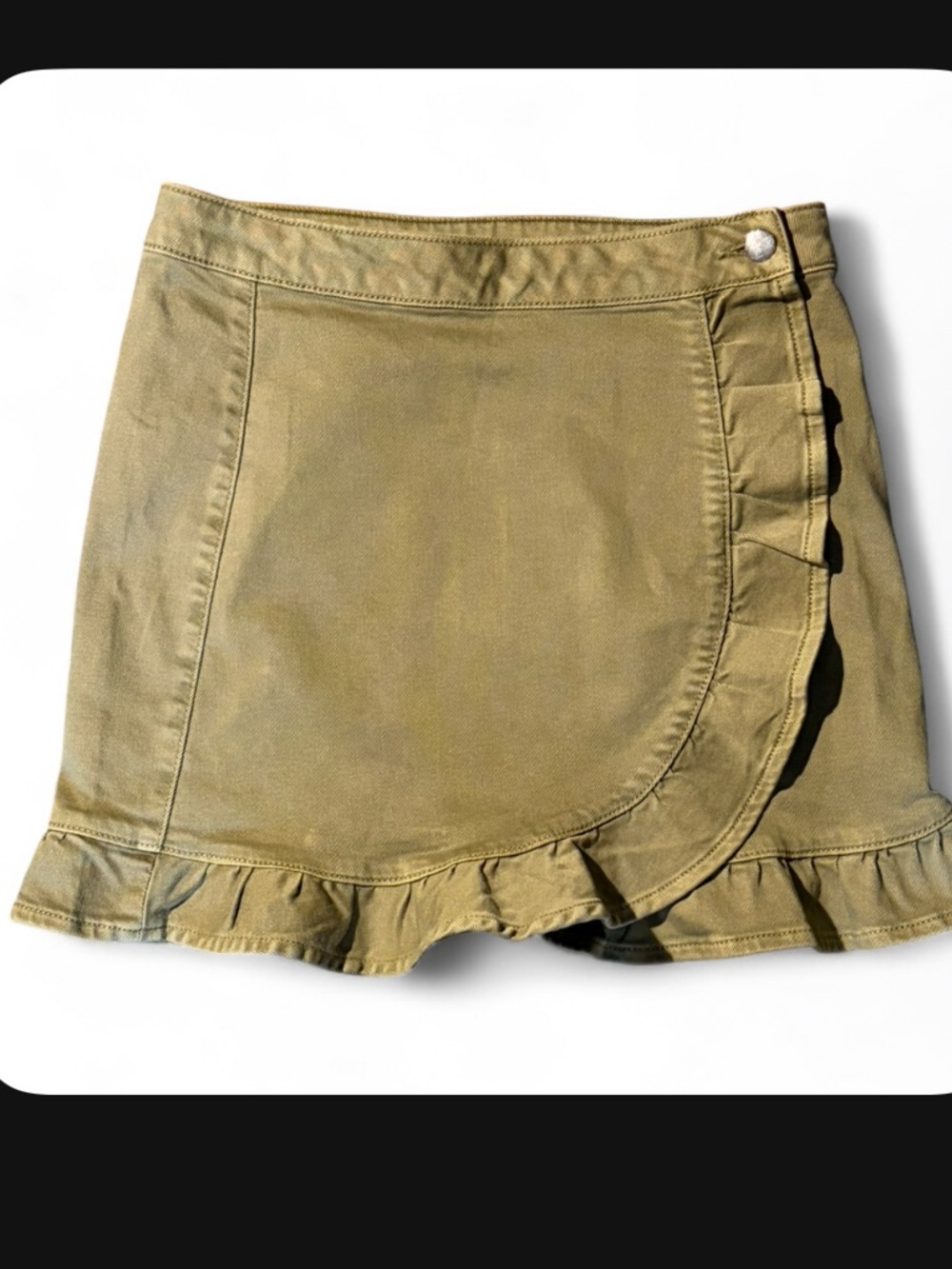 Olive Ruffle Hem Skirt Size Medium Boho Utility Mini Size 8/10